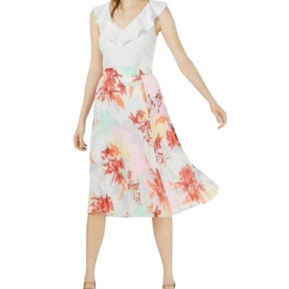Bar lll Spring Pleat Floral Print Midi Summer Skirt Size M - Picture 1 of 10